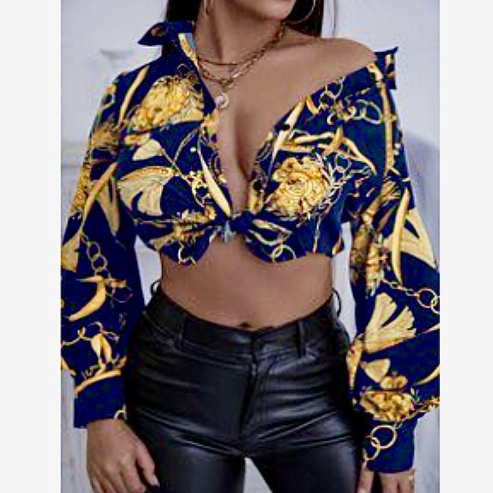 Elegant Blue and Gold Women's Top